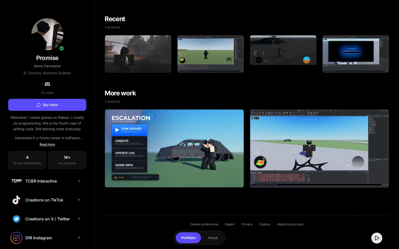 Promise's page on myportfl.io